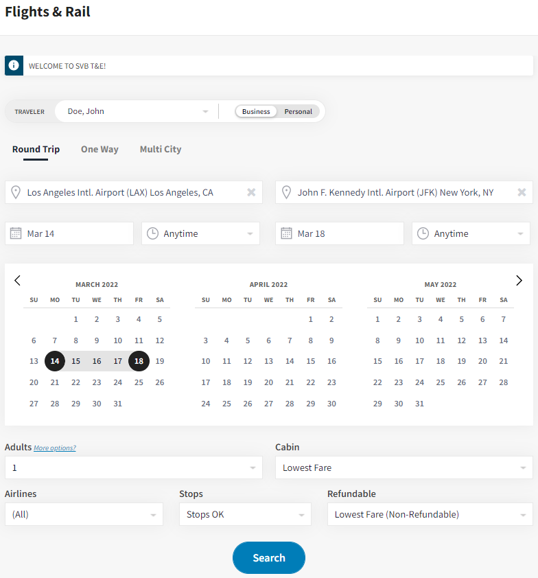 How do I book a flight? SVB T&E
